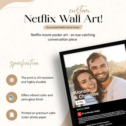 Custom Netflix Movie Poster - Personalized Couples & Family Photo Wall Art