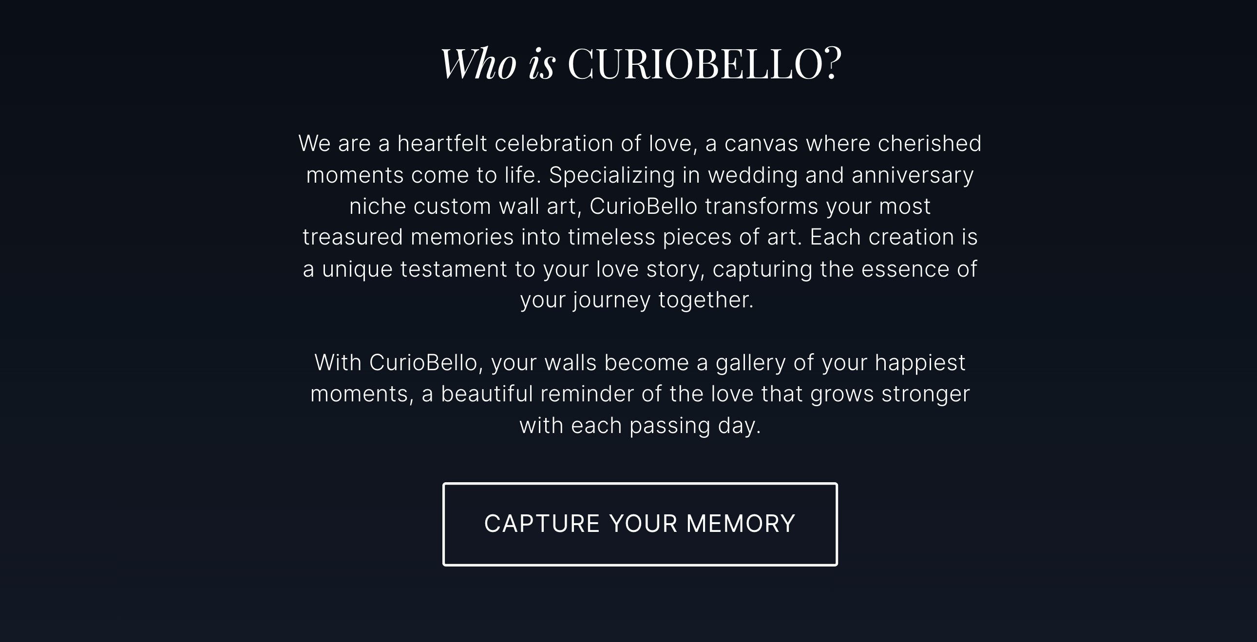 CurioBello is an online store specializing in custom wall art for weddings and anniversaries. 